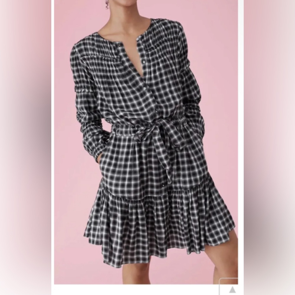 REBECCA TAYLOR la vie Shirred Plaid Tie-front Dress s